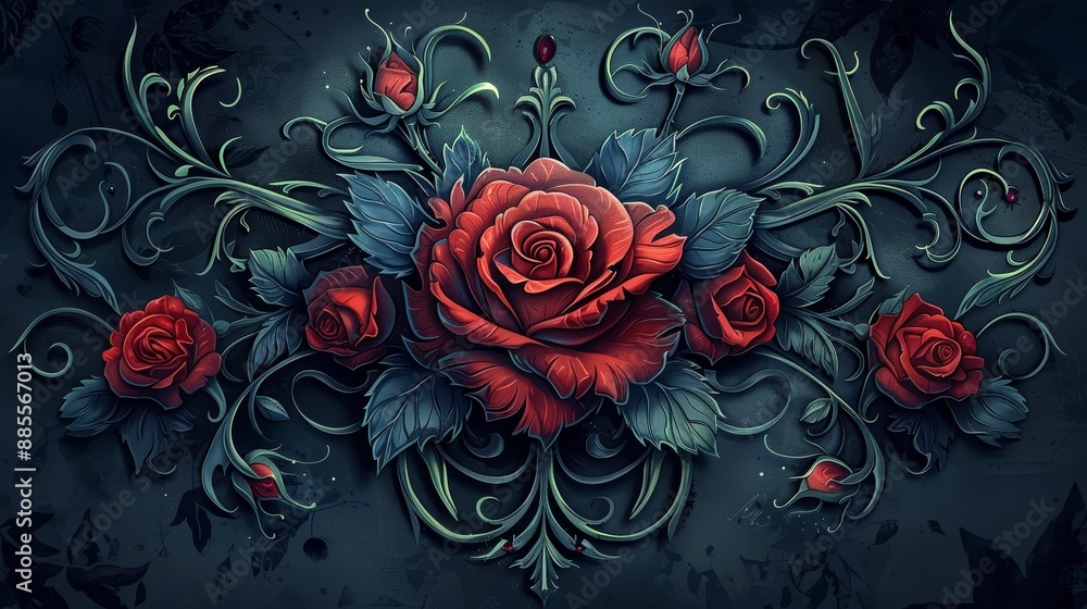Fototapeta premium Surrealistic illustration of fantasy gothic rose ornament