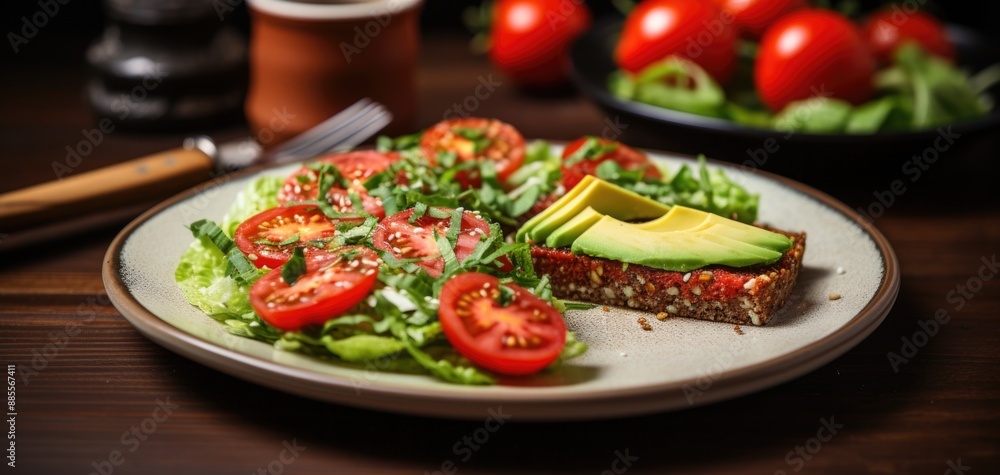 Delicious Combination - Slice of Pepperoni Pizza with Quinoa Salad, Avocado, and Tomatoes Delicious Combination - Slice of Pepperoni Pizza with Quinoa Salad, Avocado, and Tomatoes