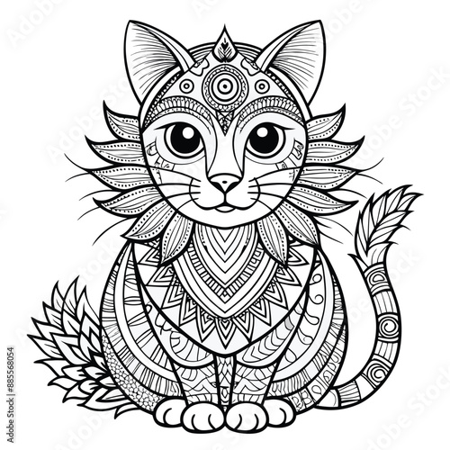 Beautiful Cat Mandala coloring page silhouette vector on white background