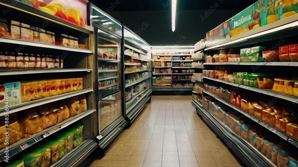 Aisle in a Grocery Store with Shelves Stocked with Food Products Aisle in a Grocery Store with Shelves Stocked with Food Products