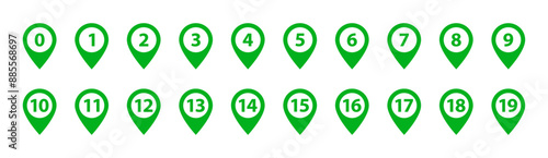 Location pin icon with number set