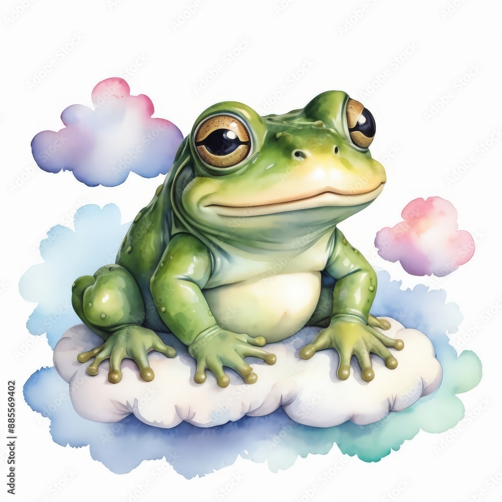 Obraz premium a frog sits on a cloud with the words quot frog quot on it