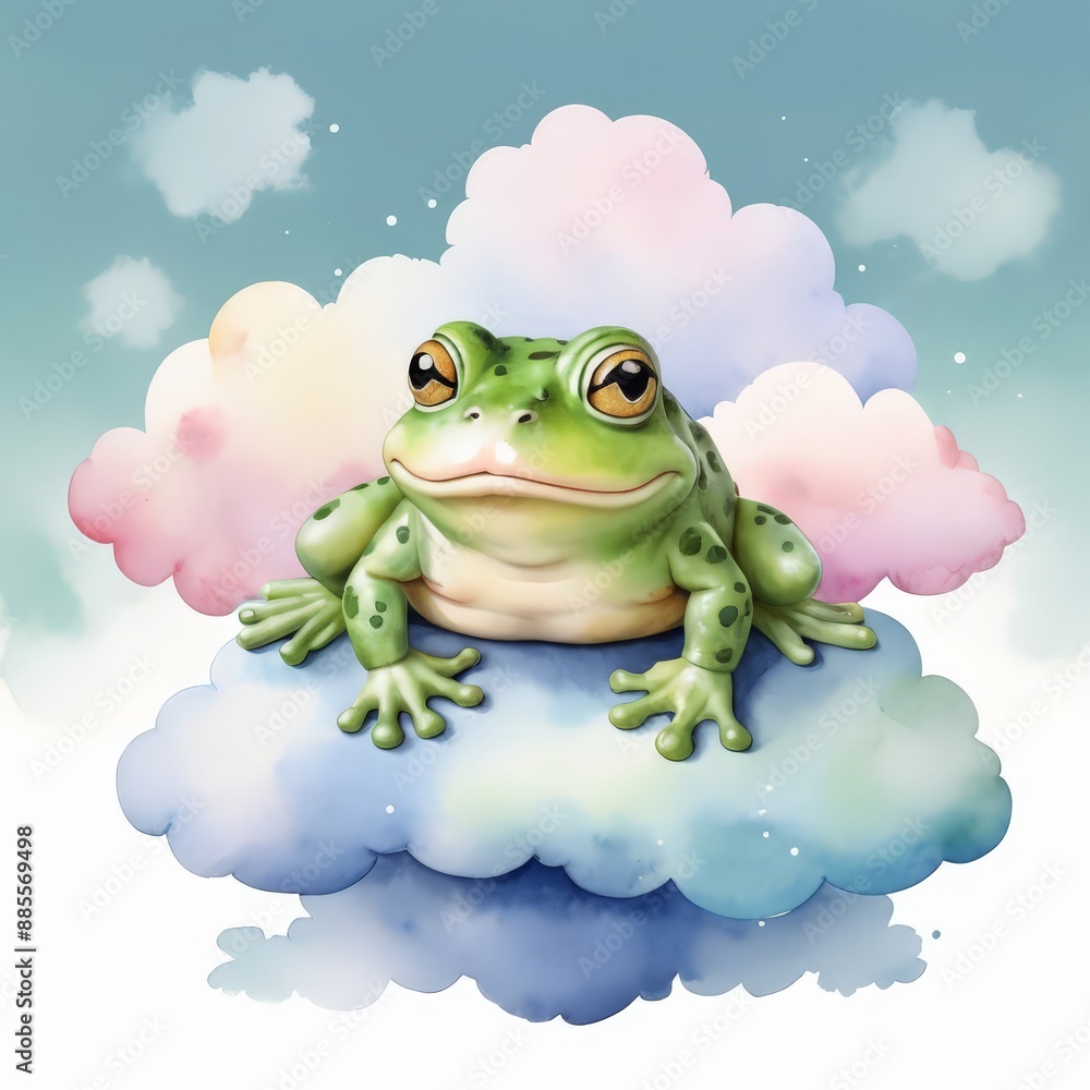 Obraz premium a frog sits on a cloud with the words quot frog quot on it