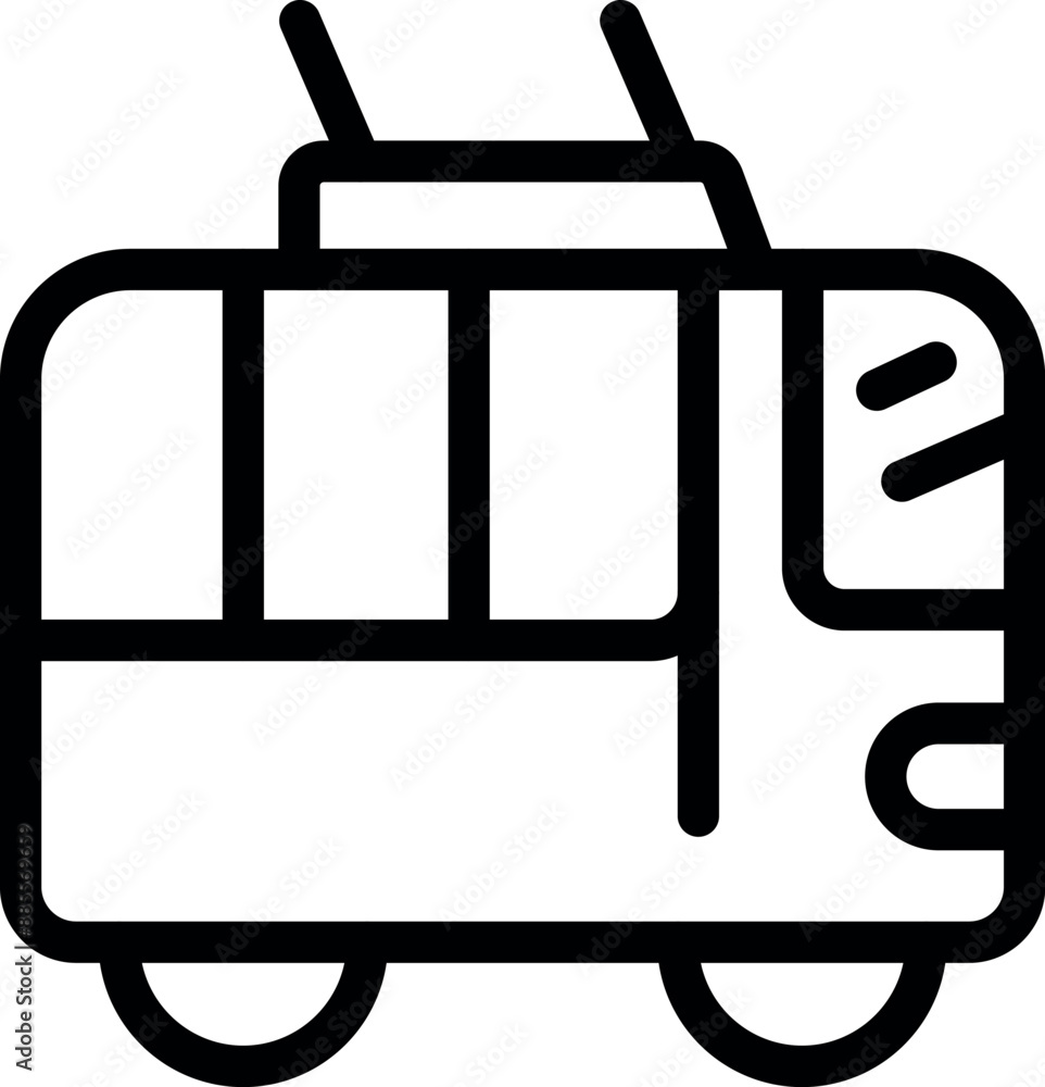 Black and white line art of a trolleybus driving, representing sustainable urban transportation Black and white line art of a trolleybus driving, representing sustainable urban transportation