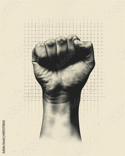 hand drawn illustration of a hand with a grid digital background, pencil sketch