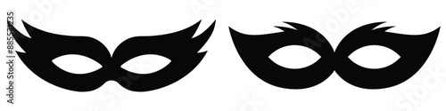 Mask superhero carnival villain or burgar vector icon set. Black masquerade costume eye mask silhouette hidden person face. Simple design incognito party masque shape vector illustration. eps 10