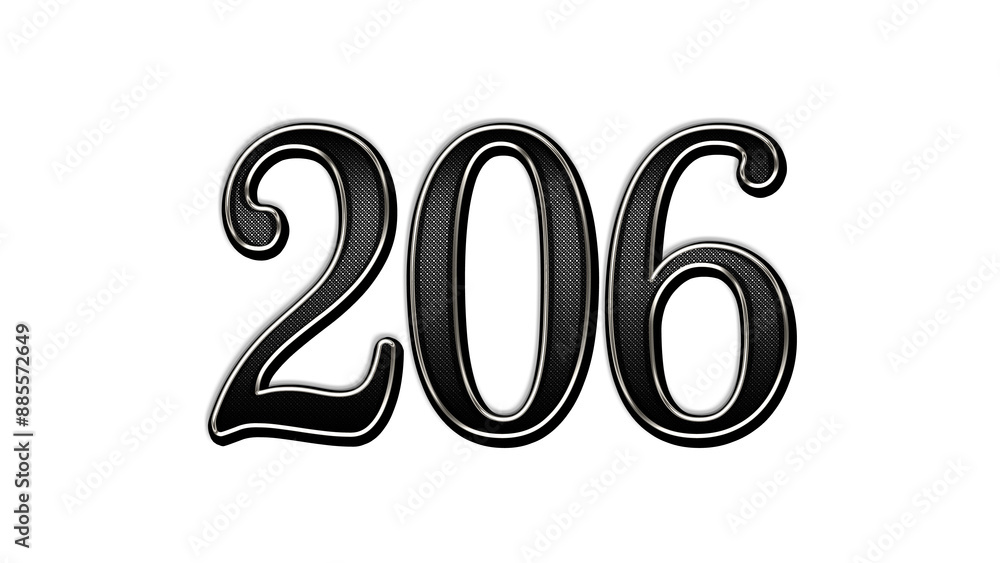 black metal 3d design of number 206 on white background. black metal 3d design of number 206 on white background.