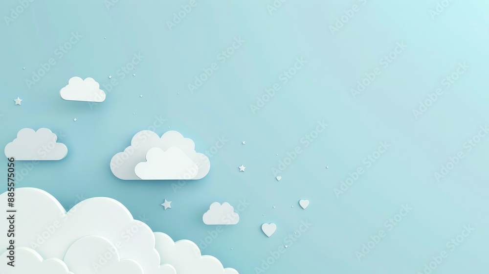 Paper Clouds on a Blue Sky Background - Minimalistic digital illustration of paper clouds on a blue background Paper Clouds on a Blue Sky Background - Minimalistic digital illustration of paper clouds on a blue background