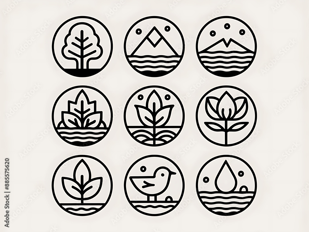 Illustration set of icons, each representing nature elements. Illustration set of icons, each representing nature elements.