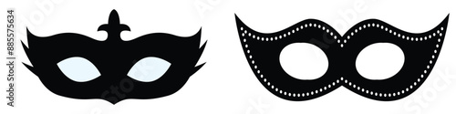 Mask superhero carnival villain or burgar vector icon set. Black masquerade costume eye mask silhouette hidden person face. Simple design incognito party masque shape vector illustration. eps 10