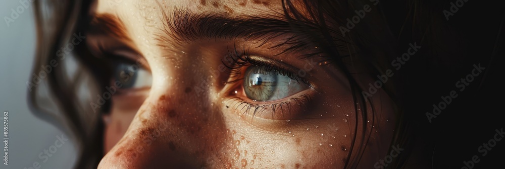 Close-up of a Person's Eye with Freckles - A close-up portrait of a person's eye with freckles, capturing the beauty and detail of the human face. Close-up of a Person's Eye with Freckles - A close-up portrait of a person's eye with freckles, capturing the beauty and detail of the human face.