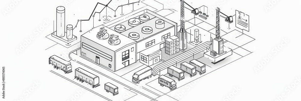Industrial Complex Illustration - A simple illustration of an industrial complex with trucks and machinery Industrial Complex Illustration - A simple illustration of an industrial complex with trucks and machinery