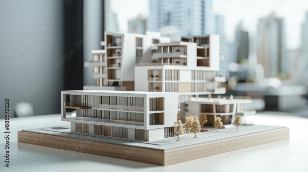 Conceptual sketch paired with a model of a mixed-use building plan ...