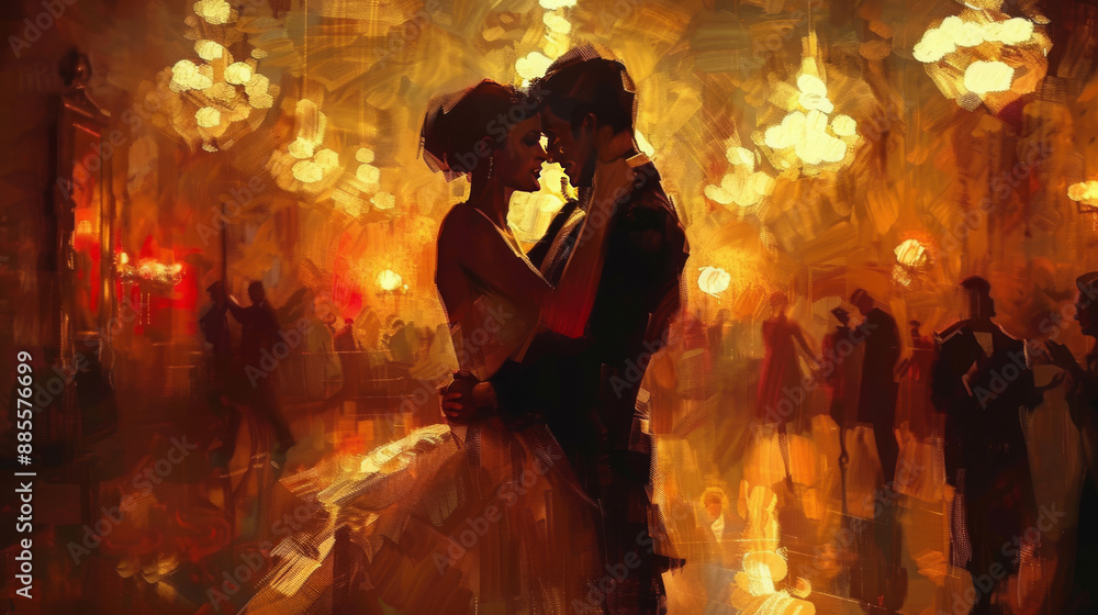 The overall mood should be elegant and enchanting, capturing the timeless allure and sophistication of ballroom dancing. The overall mood should be elegant and enchanting, capturing the timeless allure and sophistication of ballroom dancing.