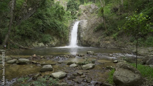 Beautiful waterfall in tropical forest in Chae Son National Park, Lampang, Thailand