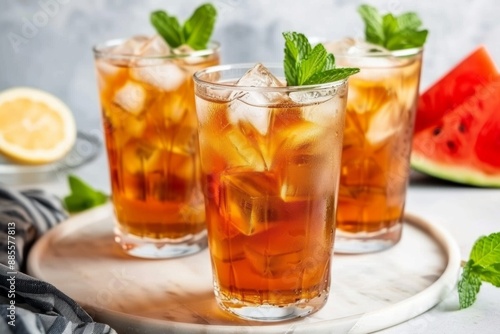 Wallpaper Mural Refreshing iced tea with mint and lemon on a summer day Torontodigital.ca
