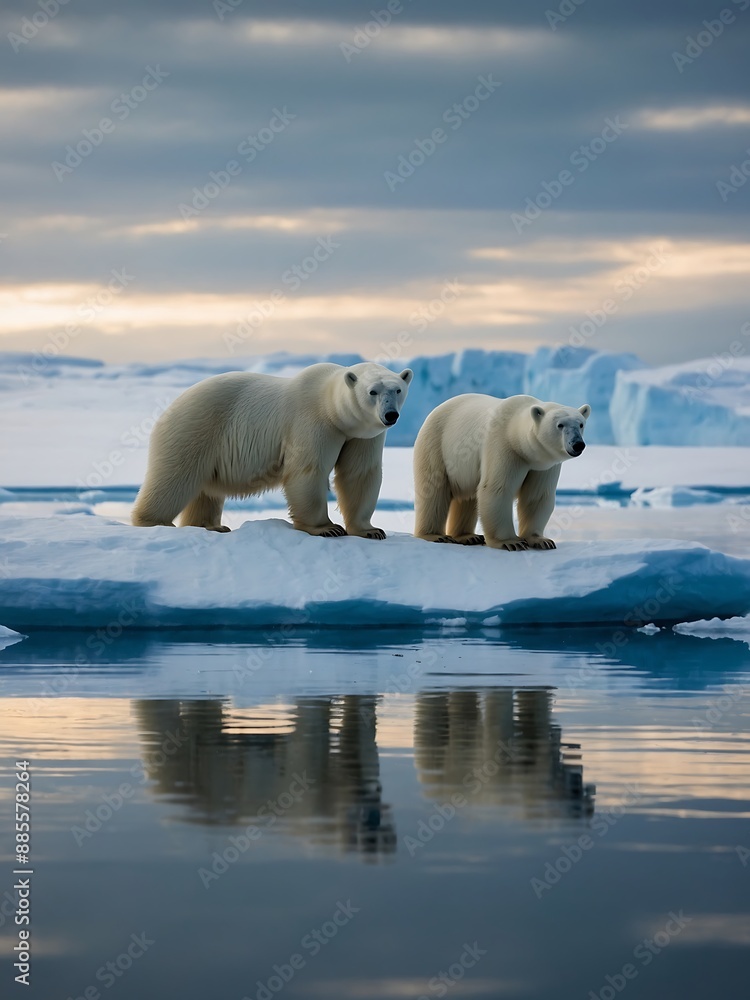 Serene polar bear family on Arctic ic Serene polar bear family on Arctic ic