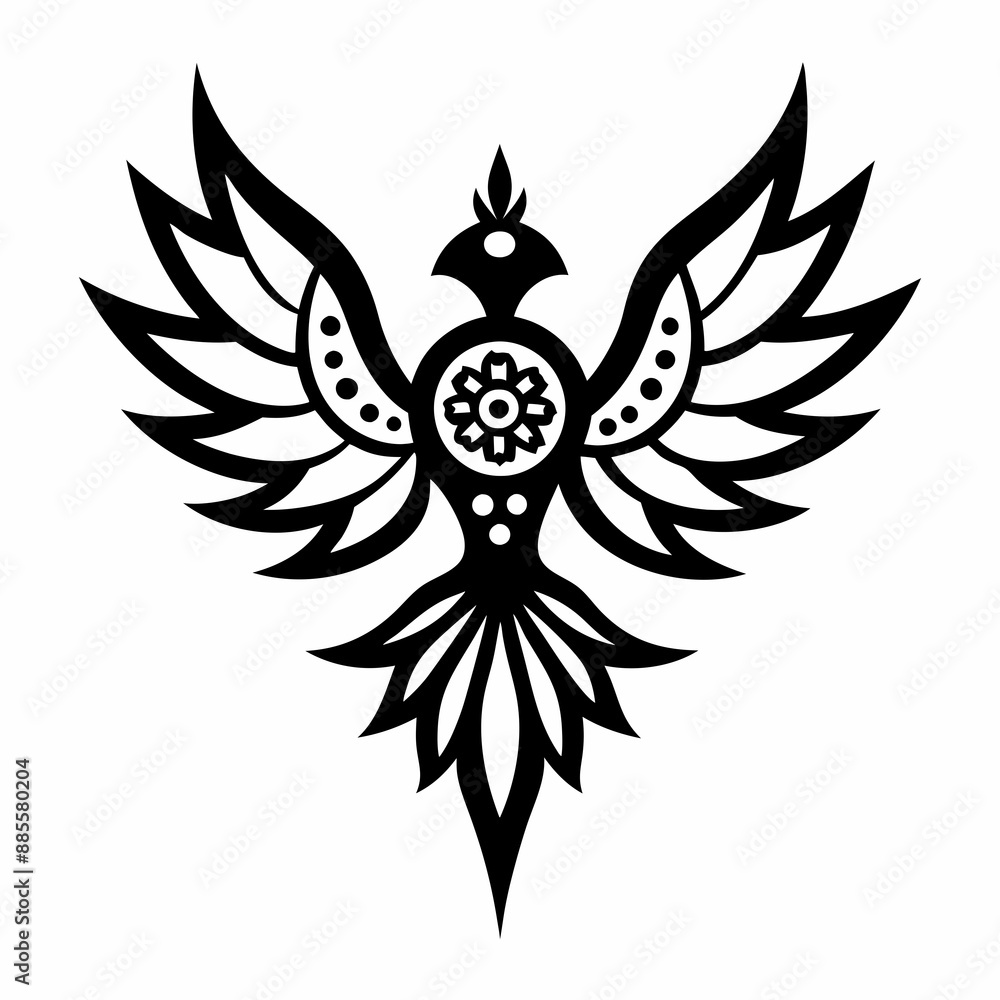 Doodle bird with intricate mandala wings, white background Doodle bird with intricate mandala wings, white background