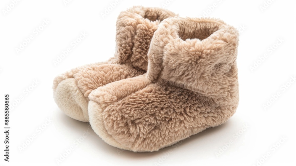 A cozy pair of warm-up booties in a soft, plush fabric, perfect for keeping a dancer's feet warm before practice or performance, displayed on an isolated white background