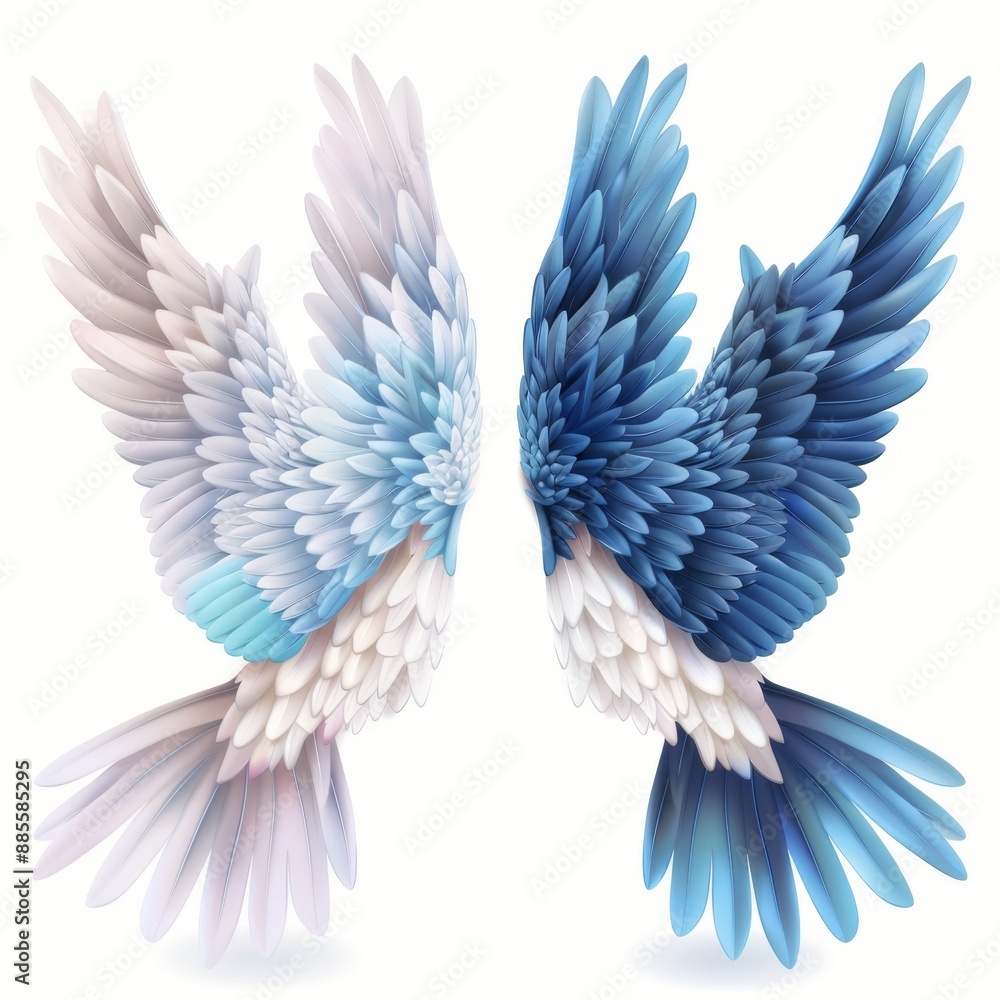 Fototapeta premium Wings icon, angel wings emblem, bird feathers silhouette, pigeon sign, spirituality symbol, elegance flight