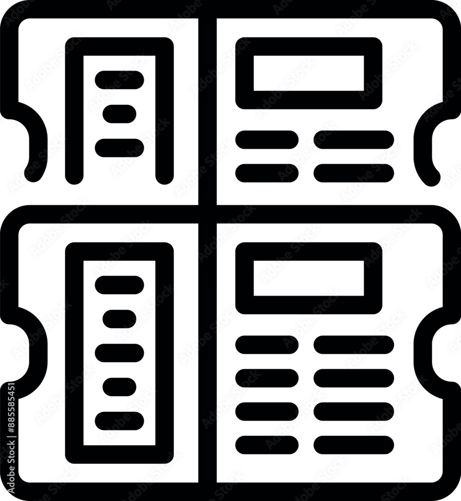 Simple icon of two tickets granting access to an event Simple icon of two tickets granting access to an event