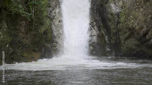 Beautiful waterfall in tropical forest in Chae Son National Park, Lampang, Thailand, close up - slow motion