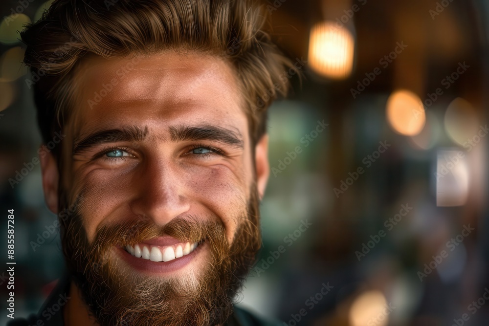 candid portrait of charismatic young man with wellgroomed beard genuine smile and warm lighting create approachable atmosphere modern lifestyleoriented photography style candid portrait of charismatic young man with wellgroomed beard genuine smile and warm lighting create approachable atmosphere modern lifestyleoriented photography style