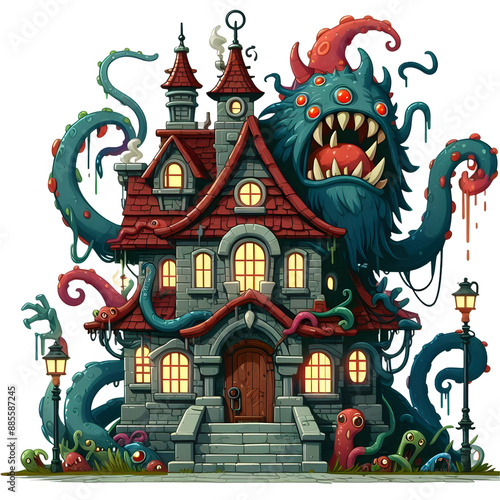 Monster House cartoon Style isolated on transparent background