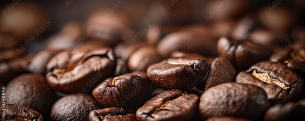 A close up of coffee beans with a brownish color. Free copy space for banner. A close up of coffee beans with a brownish color. Free copy space for banner.