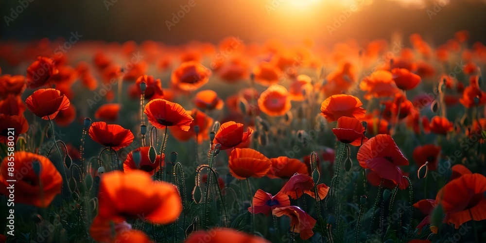 Obraz premium Poppies in the evening sun. Concept Flower Photography, Golden Hour, Nature Close-Ups