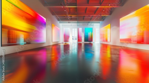 Modern art gallery with colorful, blurred impressions that make a great backdrop. photo