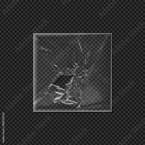 Torn polyethylene CD cover vector on isolated black background.