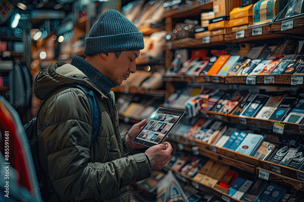 Fototapeta premium Person making an online purchase on a tablet