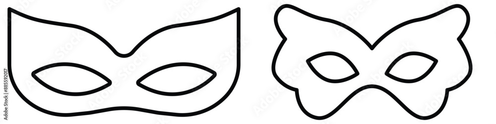Superhero or thief mask with eye slits vector black icon set. Masquerade costume mask silhouette hidden villain or burgar face. Simple design carnival incognito party masque clip art illustration. eps Superhero or thief mask with eye slits vector black icon set. Masquerade costume mask silhouette hidden villain or burgar face. Simple design carnival incognito party masque clip art illustration. eps