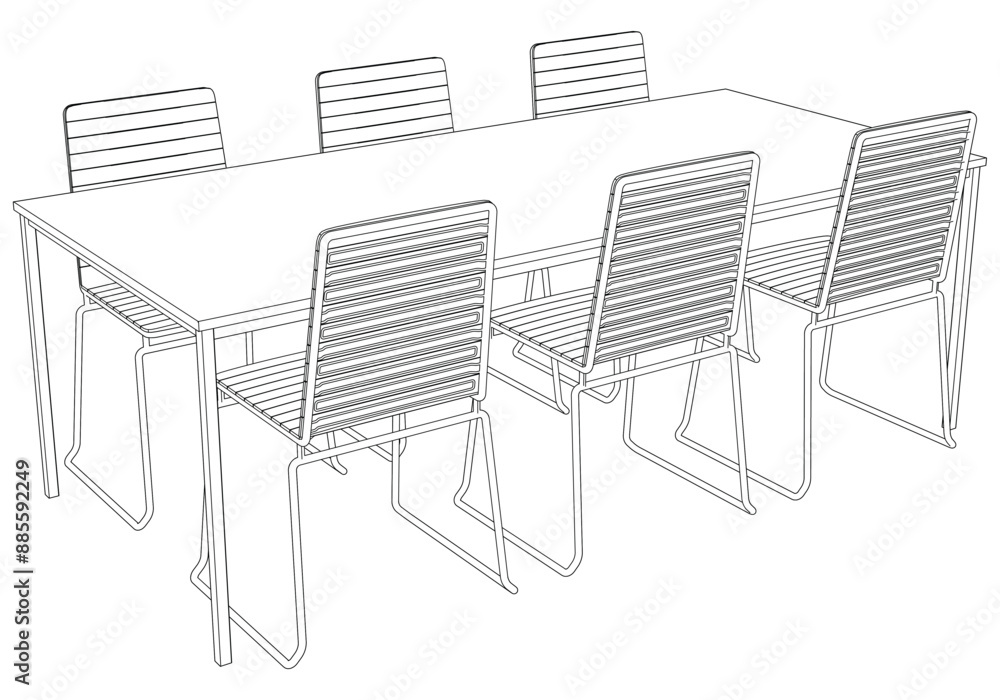 Chairs and Table Set Illustrated Outline. White Background, Ideal for Interior Design and Restaurant Concepts Chairs and Table Set Illustrated Outline. White Background, Ideal for Interior Design and Restaurant Concepts