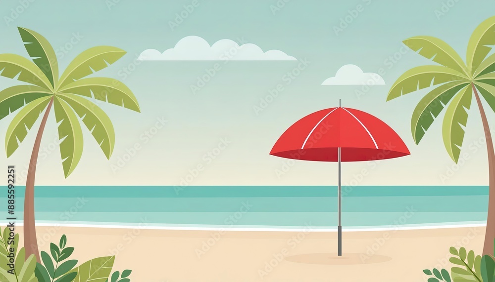 Summer feelings ,beach with umbrella in the sand, background with copy space in beach colors, minimalistic illustration, flat design, generated with Summer feelings ,beach with umbrella in the sand, background with copy space in beach colors, minimalistic illustration, flat design, generated with