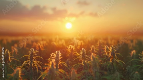 Cultivated land in a rural landscape at sunset