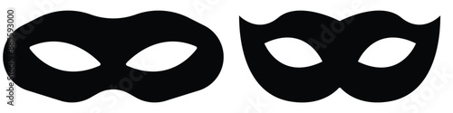 Mask superhero carnival villain or burgar vector icon set. Black masquerade costume eye mask silhouette hidden person face. Simple design incognito party masque shape vector illustration. eps 10