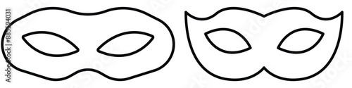 Superhero or thief mask with eye slits vector black icon set. Masquerade costume mask silhouette hidden villain or burgar face. Simple design carnival incognito party masque clip art illustration. eps