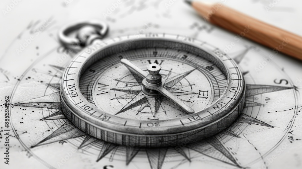 A Hand-Drawn Compass Awaits Its Journey. Generative AI A Hand-Drawn Compass Awaits Its Journey. Generative AI