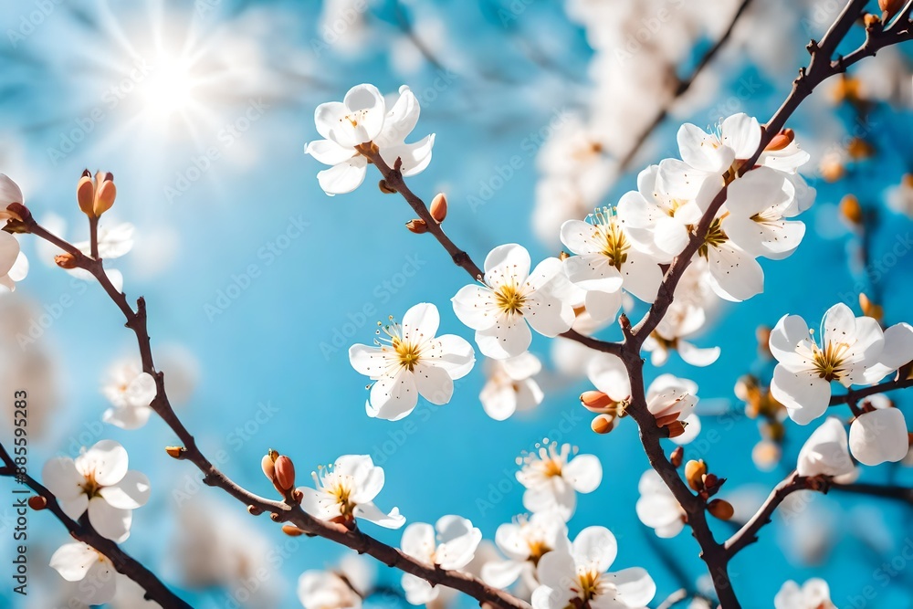 Beautiful floral spring abstract background of nature. Branches of blossoming apricot macro with soft focus on gentle light blue sky background-. Beautiful floral spring abstract background of nature. Branches of blossoming apricot macro with soft focus on gentle light blue sky background-.