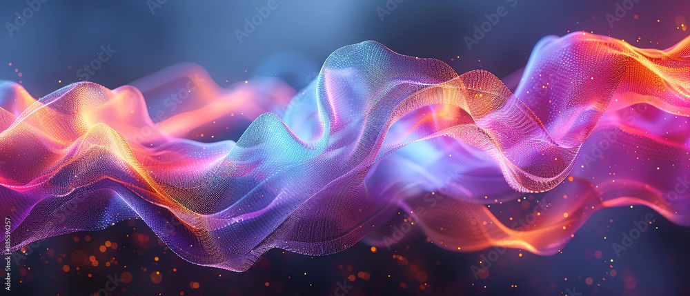 Abstract colorful waves with tech graphics, enhancing a hightech presentation Abstract colorful waves with tech graphics, enhancing a hightech presentation