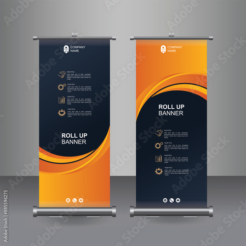 Vertical Business Roll Up  Banner Design, Signboard Advertising Brochure Flyer Template Vector X-banner and Street Business Flag of Convenience, Layout Background.