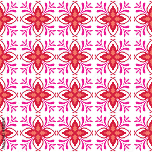 Seamless tiles background. Mosaic pattern for ceramic in dutch, portuguese, spanish, italian style, Vector Tile Pattern, Lisbon Arabic Floral Mosaic, Mediterranean Seamless Ornament, Geometric Folk