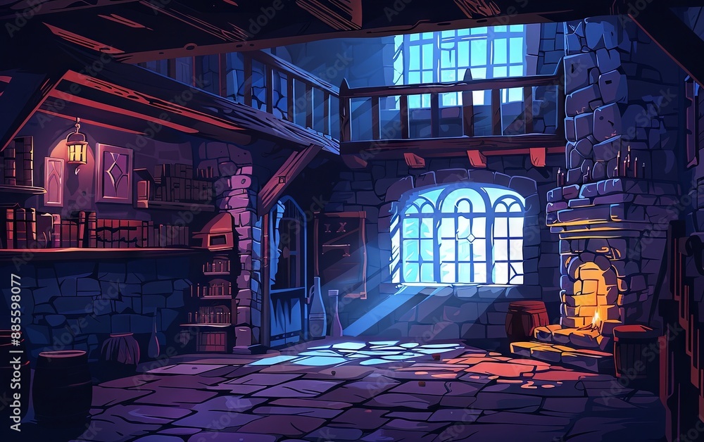 Fototapeta premium Medieval Era Castle cartoon Background Interior Exterior 