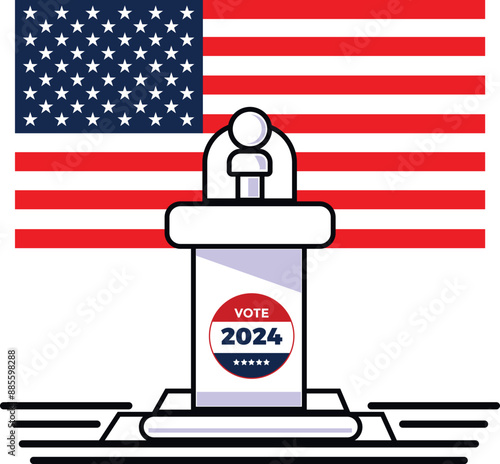 America 2024 elections with a background flag and podium