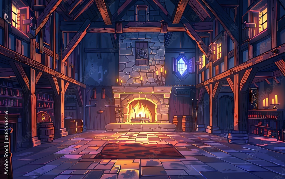 Obraz premium 2D Medieval Cartoon Landscape Scene