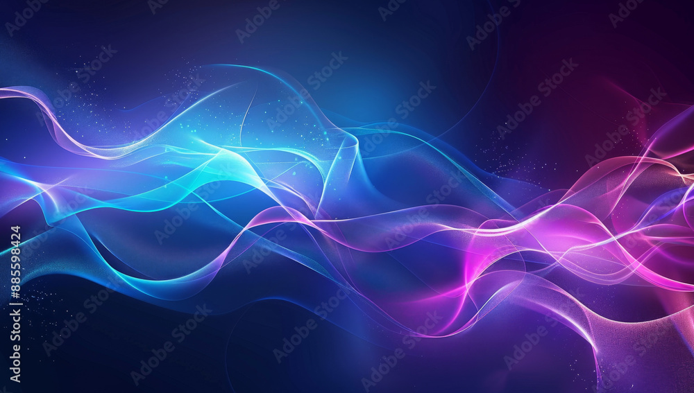 Obraz premium Abstract background with a blue and purple gradient, wavy lines and soft light effects creating an elegant and modern design element