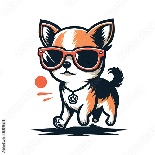 cute and funny Chihuahua sunglasses walking pet lover dogs fan, vector design