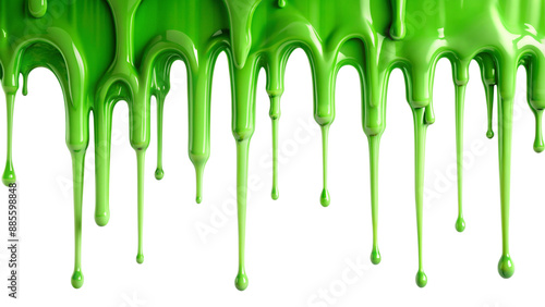 Green paint melting down isolated on transparent background

